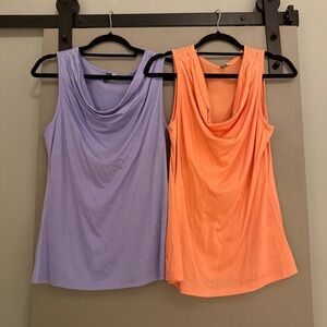 Women's Ibex Merino Wool Blend Sleeveless Cowl Neck Tops - Lavender and Peach